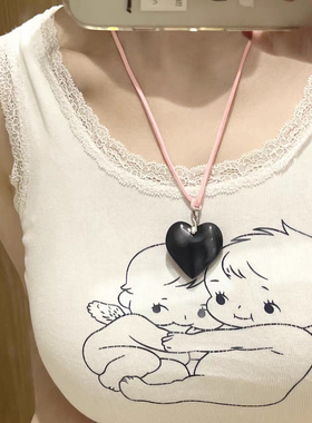 韩国东大门韩素希同款甜酷大爱心绑带蝴蝶结项链女小众气质毛衣链