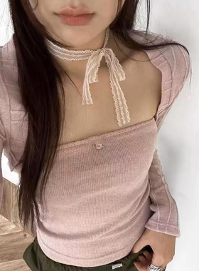 韩国东大门ins风 小众设计蕾丝飘带春夏百搭锁骨颈带丝巾项链女