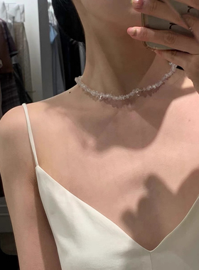 韩国东大门ins小众设计不规则透明碎石手工串珠项链女气质颈链