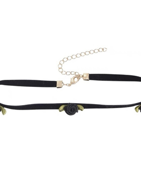 现货韩国东大门2024新款复古小玫瑰花黑色丝绒颈链女气质甜美项链