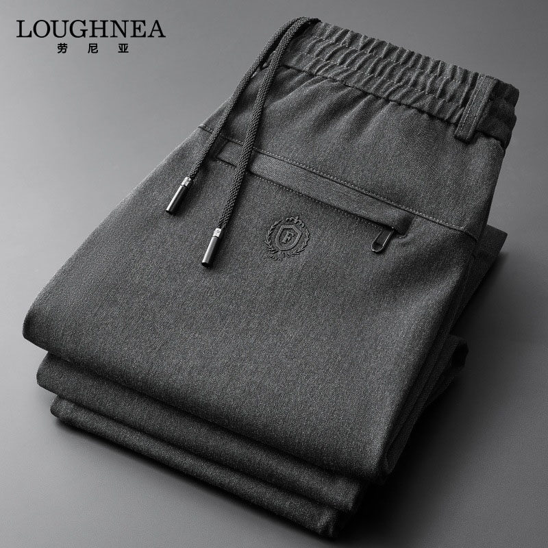 LOUGHNEA高端灰色休闲裤男宽松免烫2025春季新款潮流弹力运动长裤