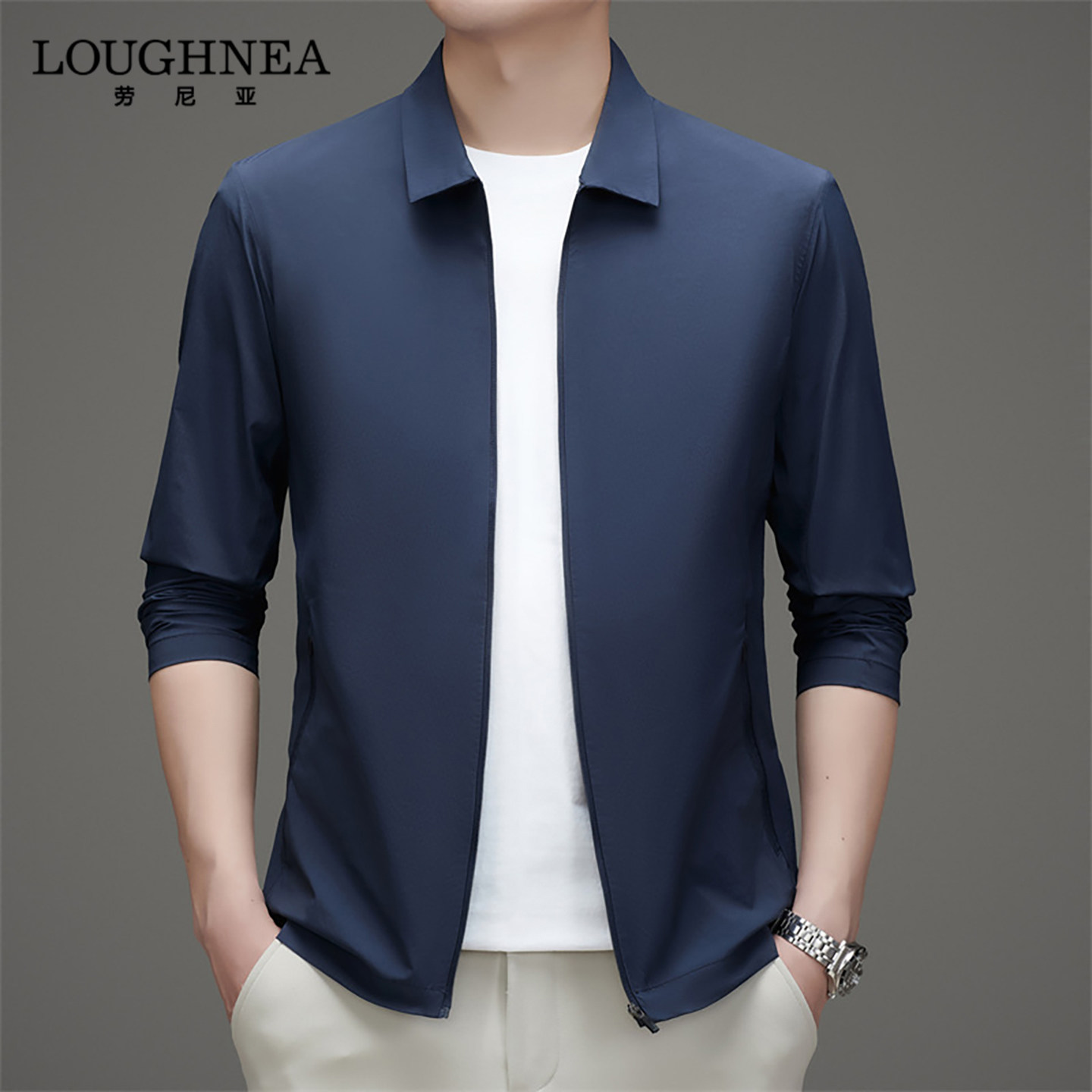 LOUGHNEA高端中年商务翻领男士防晒衣2026新款夏季休闲宽松皮肤衣