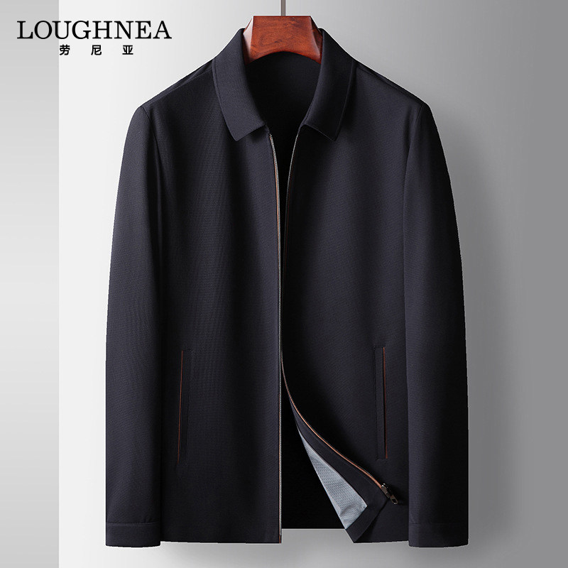 LOUGHNEA高端翻领菠萝格微弹休闲夹克外套男2026春秋中年商务男装