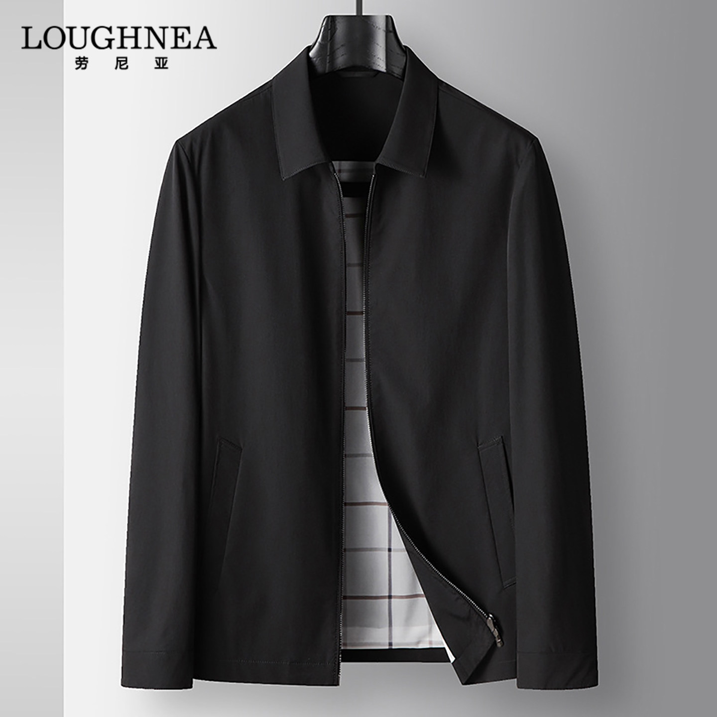 LOUGHNEA高端中年黑色商务行政夹克外套男士2026新款春秋短款外套