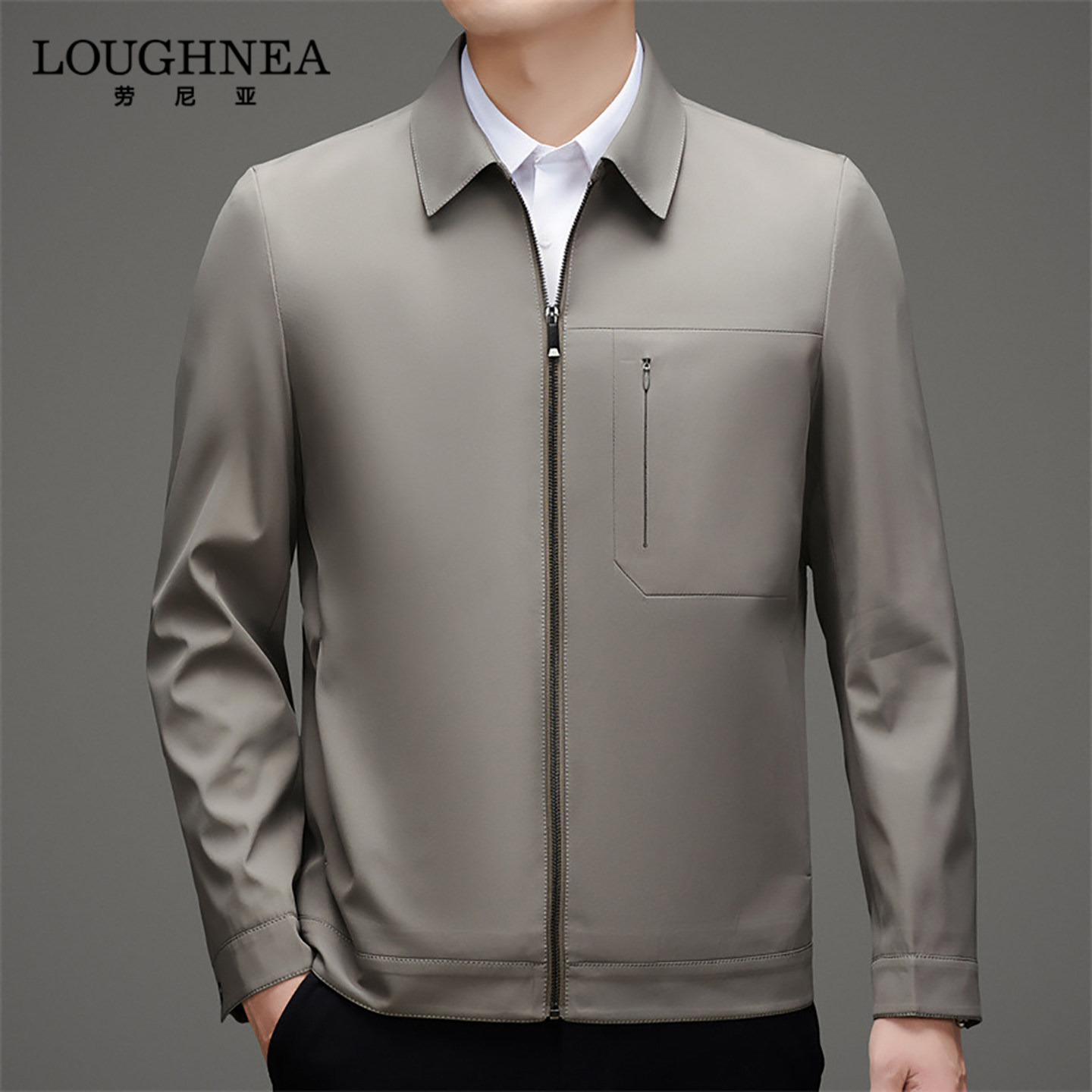 LOUGHNEA高端中年爸爸行政夹克外套男翻领2026春秋时尚休闲干部服