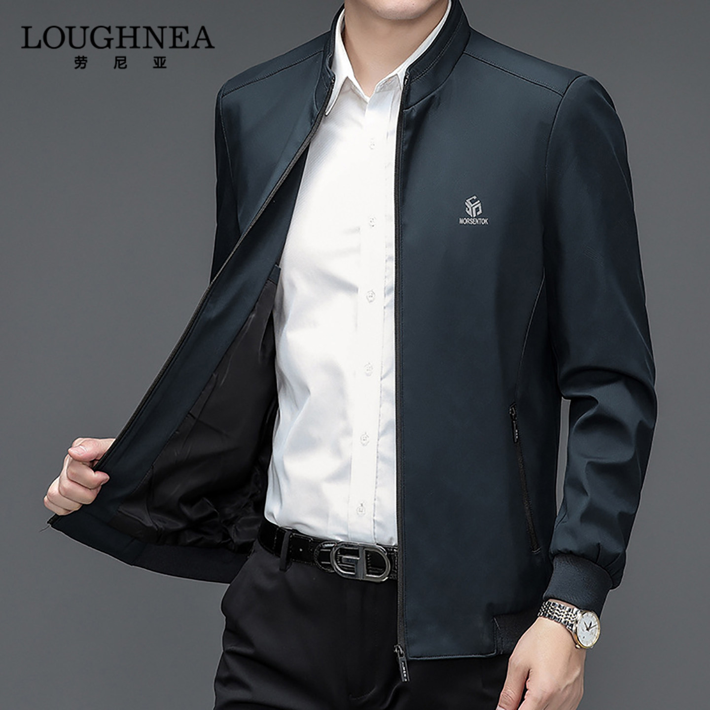 LOUGHNEA高档2026早春薄款行政夹克男士立领商务休闲中年防风外套