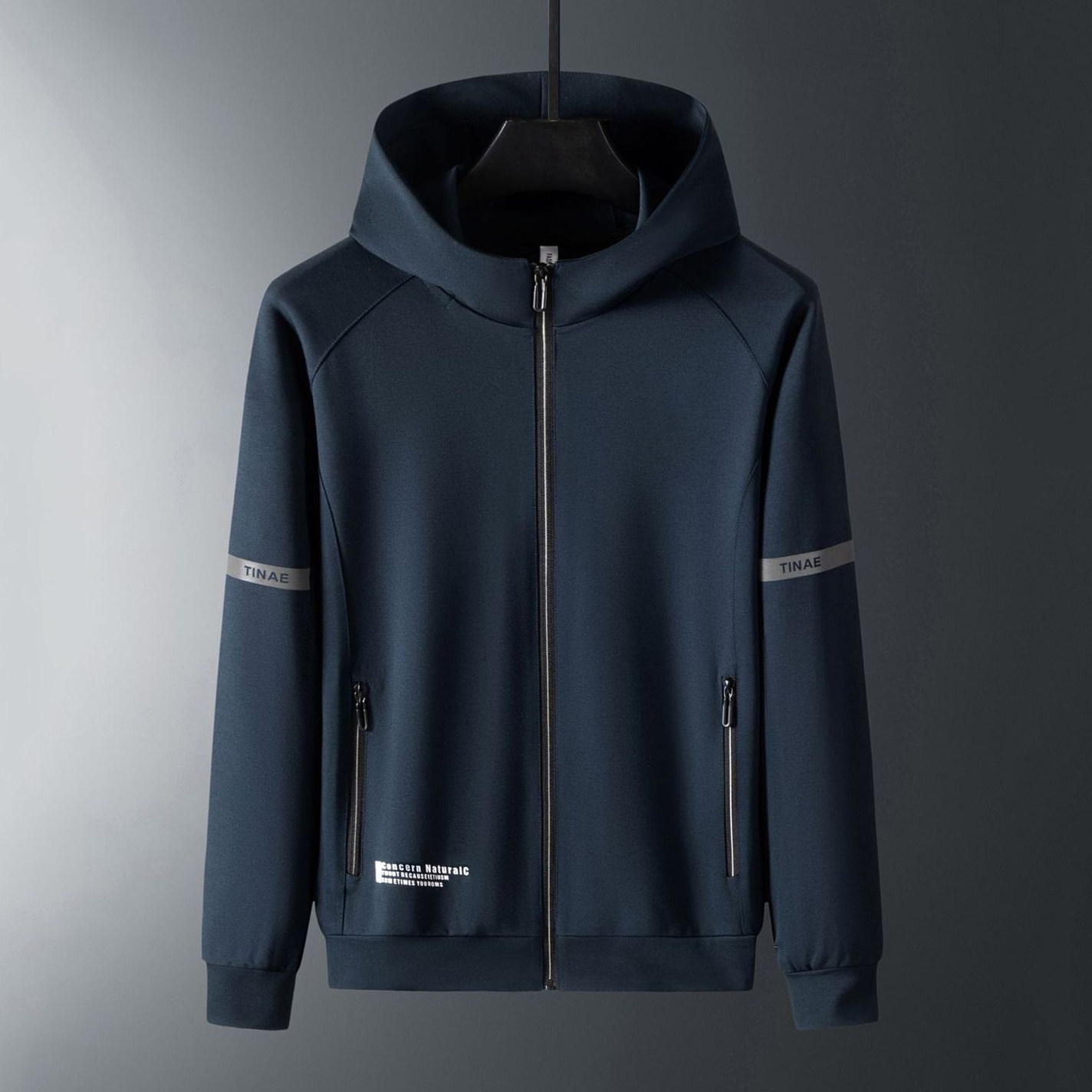 LOUGHNEA高级感连帽开衫卫衣男春秋新款中年时尚夹克休闲潮流外套