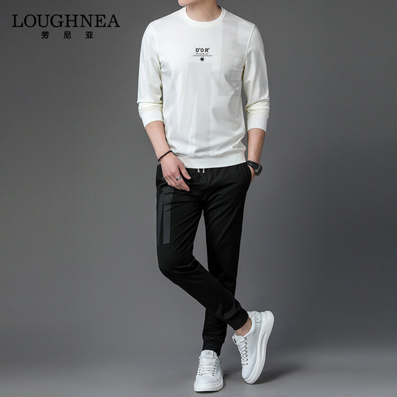 LOUGHNEA高档印花字母休闲运动套装男春秋新款圆领卫衣卫裤两件套