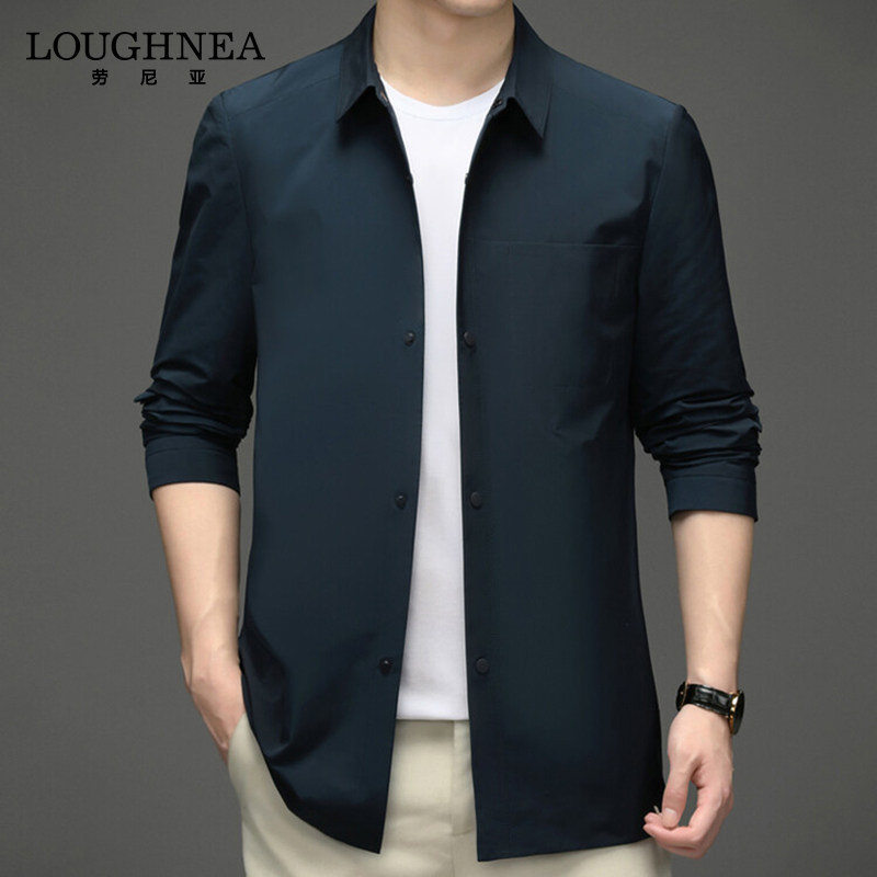 LOUGHNEA品牌翻领纯色休闲夹克男春秋新款中年爸爸商务薄款外套潮