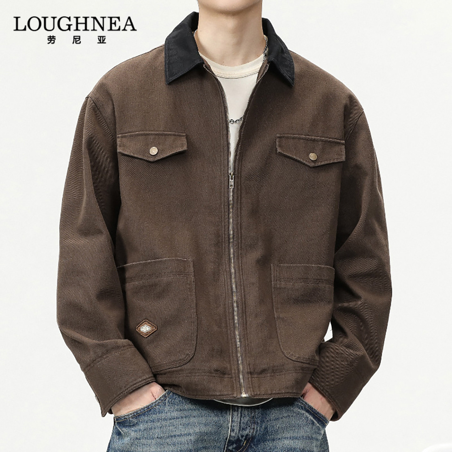LOUGHNEA轻奢户外硬汉猎装夹克男士春秋潮牌美式复古工装翻领外套