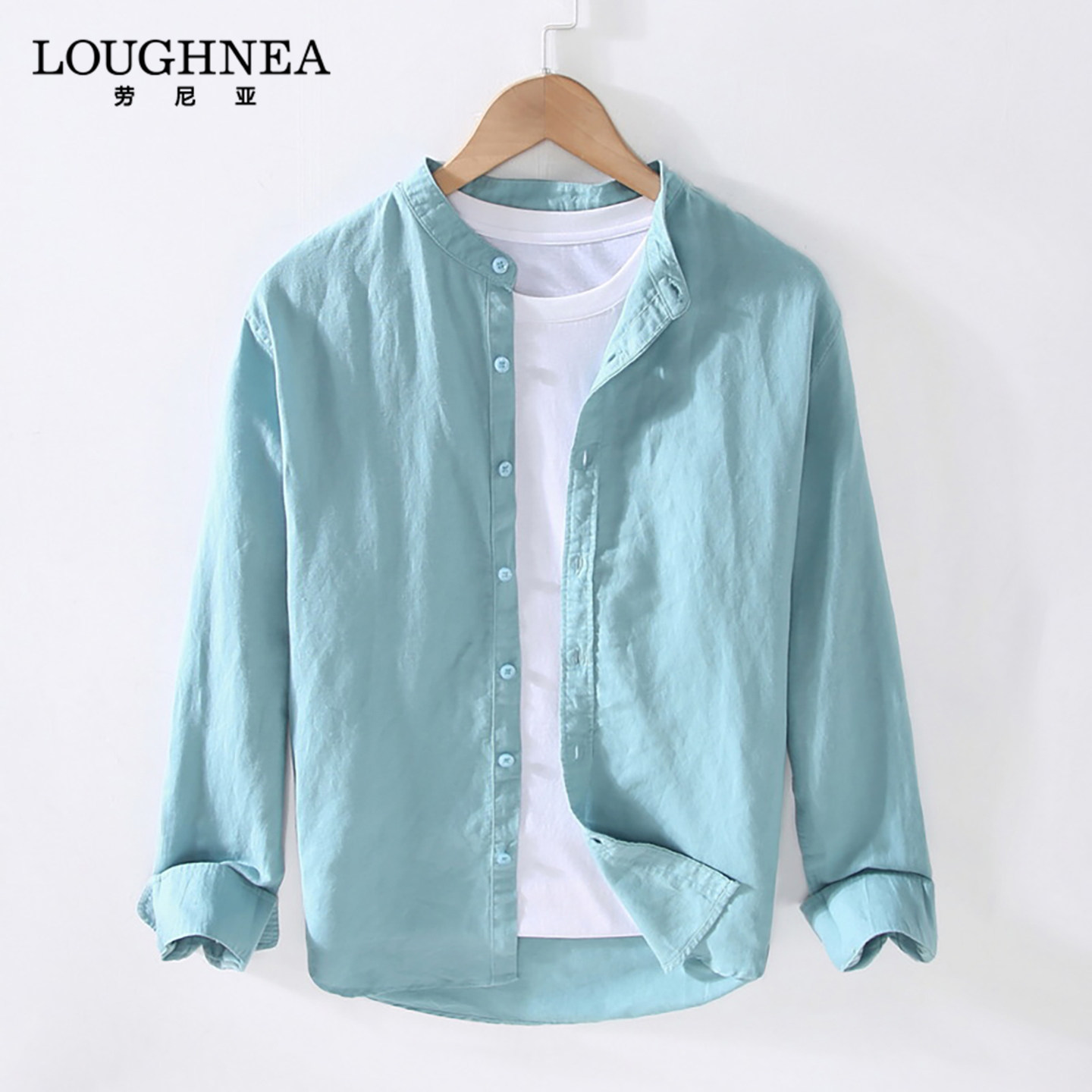 LOUGHNEA品牌新中式立领亚麻衬衫男长袖春夏薄款休闲透气棉麻衬衣