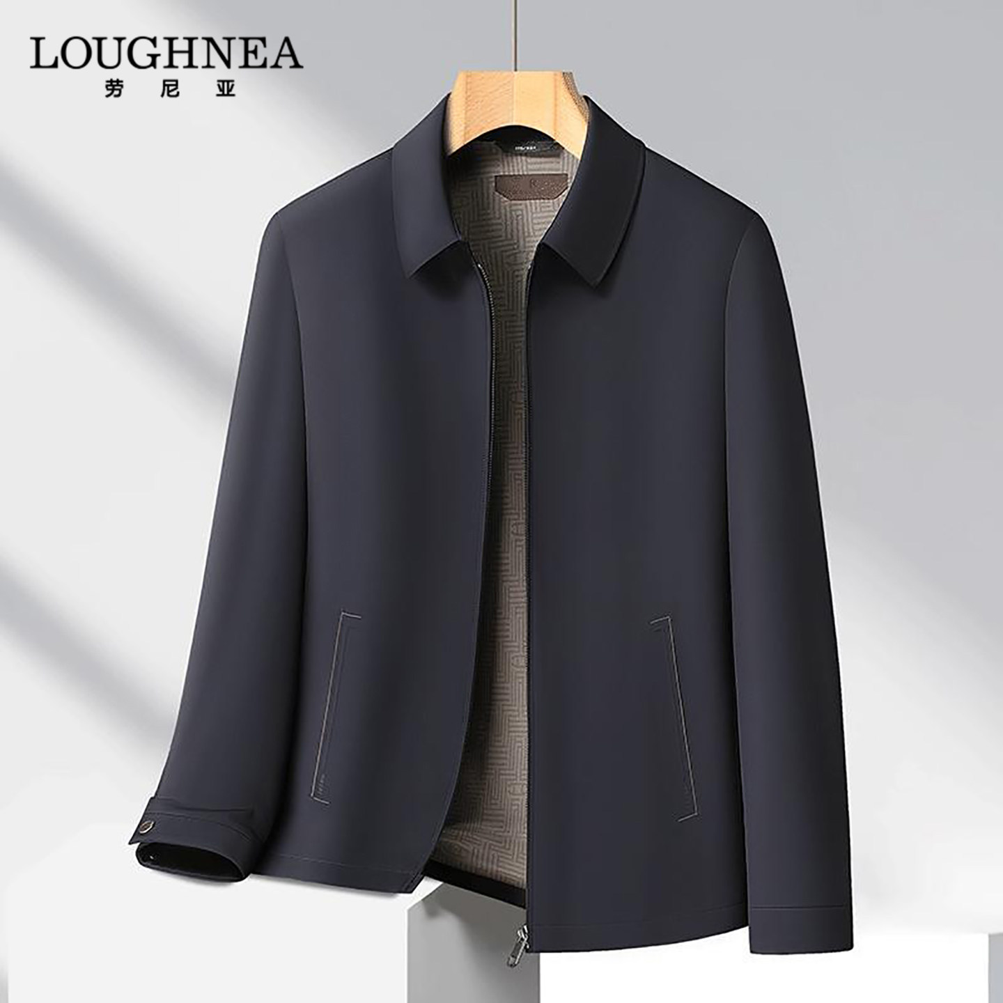 LOUGHNEA轻奢商务休闲黑色行政夹克男春秋季中老年防风公务员外套