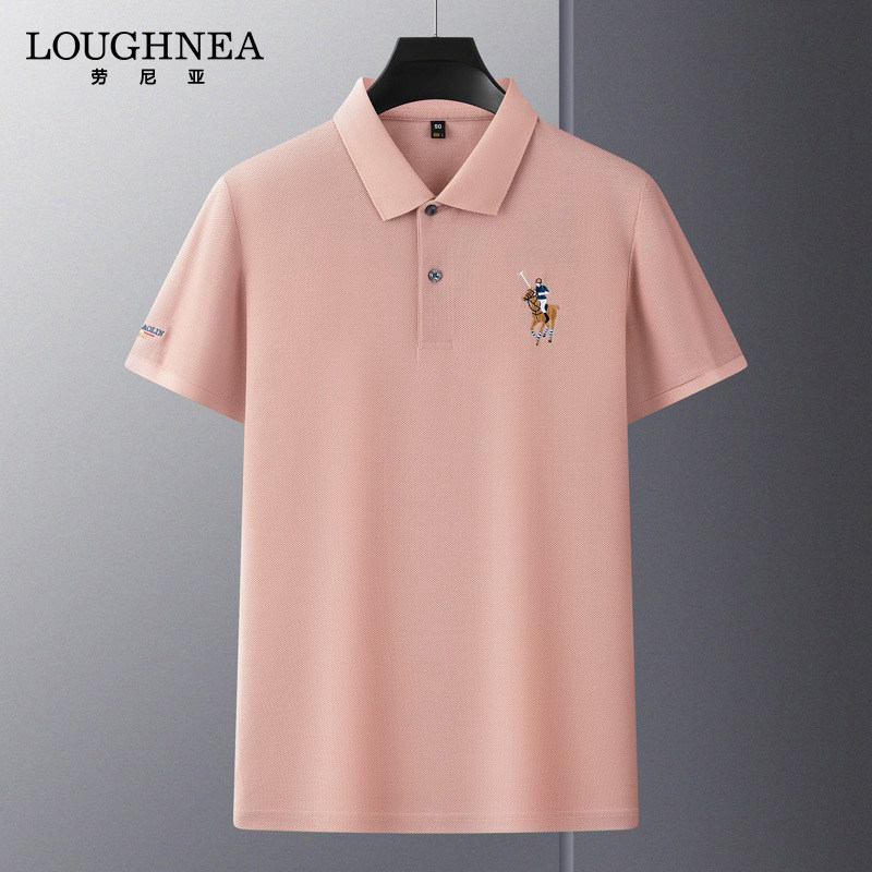 LOUGHNEA轻奢100纯棉短袖t恤男2025新款丝光棉翻领商务纯色polo衫