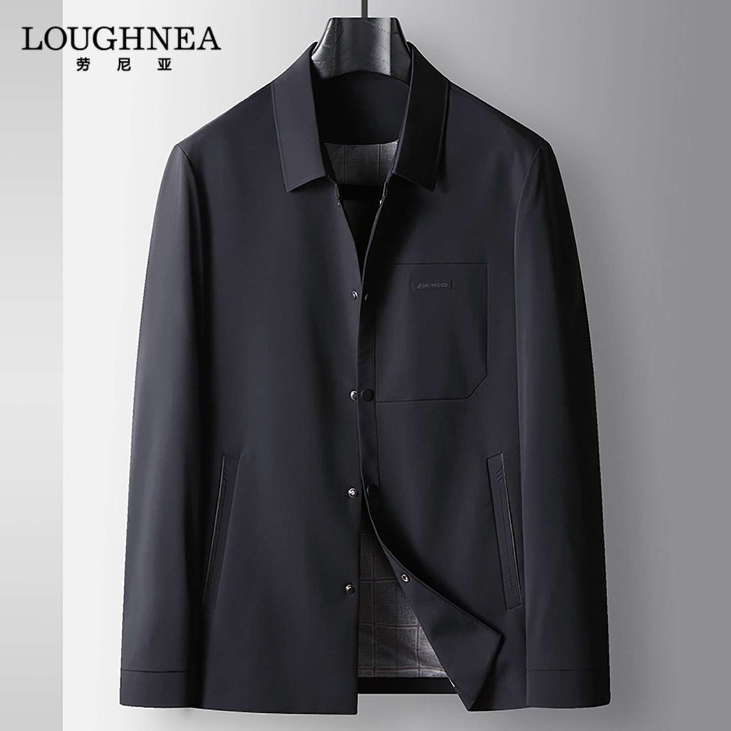 LOUGHNEA高端中年干部翻领行政夹克男外套早秋薄款商务休闲茄克衫