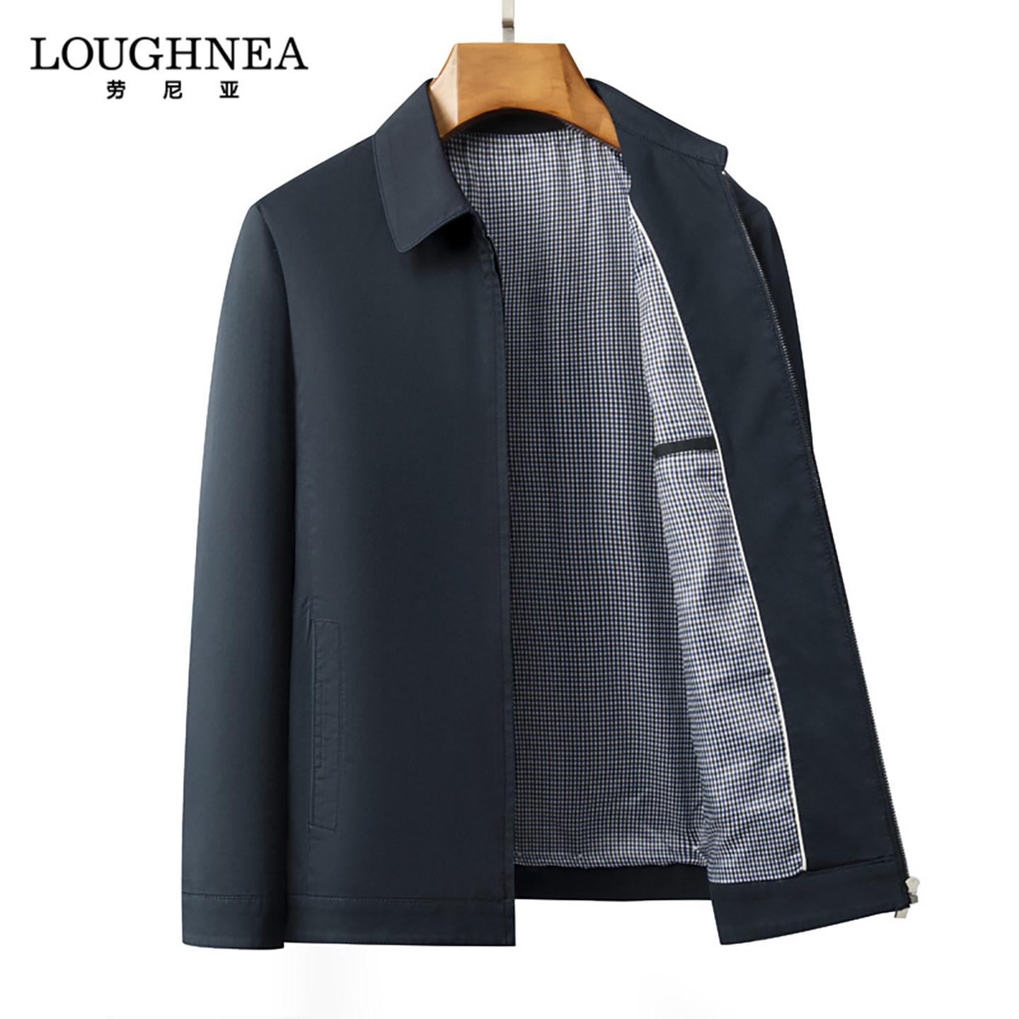 LOUGHNEA高端宝蓝色翻领行政夹克男外套春秋薄款爸爸装干部服茄克