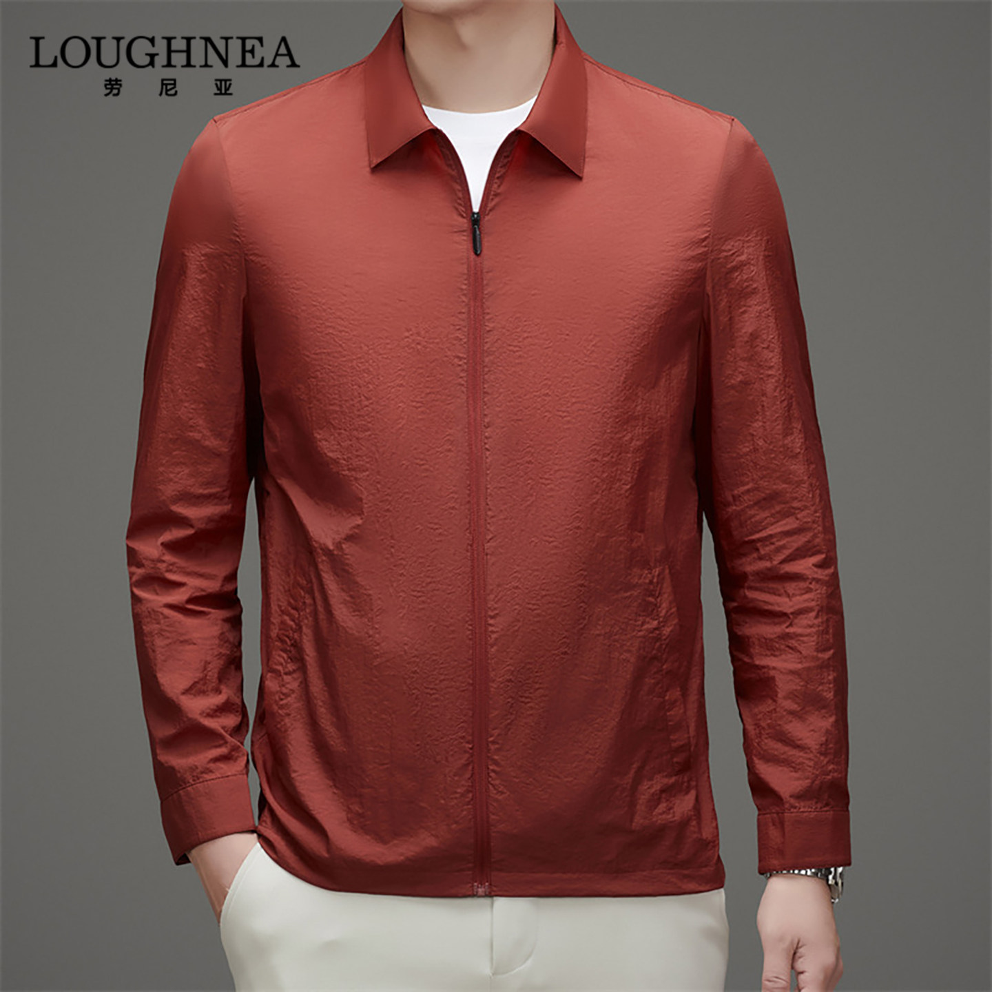 LOUGHNEA高档中年红色翻领防晒衣男外套夏季薄款商务休闲行政夹克