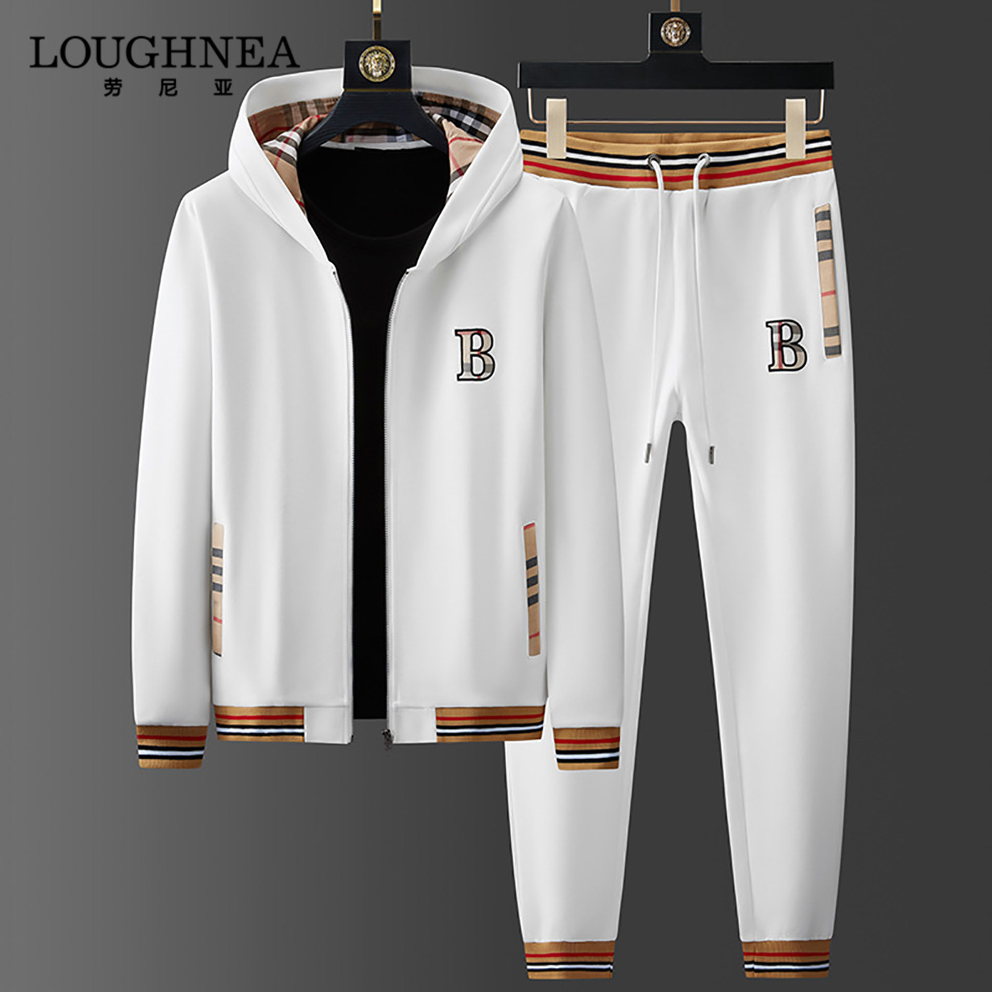 LOUGHNEA轻奢潮牌连帽卫衣跑步运动套装男2026春秋修身休闲两件套