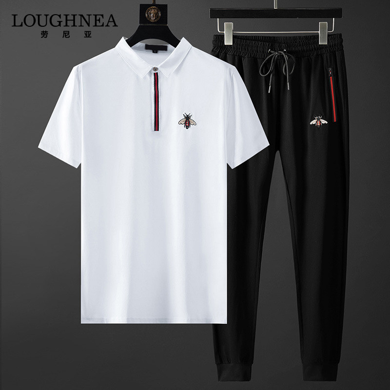 LOUGHNEA棉质短袖运动套装 4XL大尺码休闲男装 夏季潮流小蜜蜂设