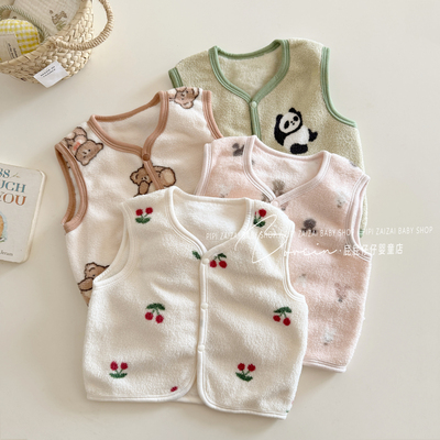 ins韩婴儿马甲秋冬摇粒绒卡通