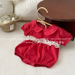 婴儿衣服夏装薄款新生儿包屁衣女宝宝连体衣满月百天三角哈衣夏季