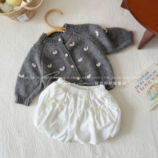 韩系女宝宝毛衣2024春秋季新款洋气韩版时尚儿童爱心针织开衫外套