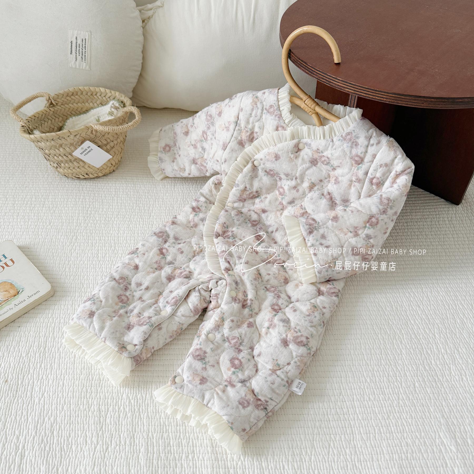 婴儿连体衣秋冬夹棉外套套装