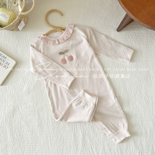 婴儿连体衣女宝宝哈衣爬爬服长袖秋冬打底甜美樱桃衣服超萌外出服