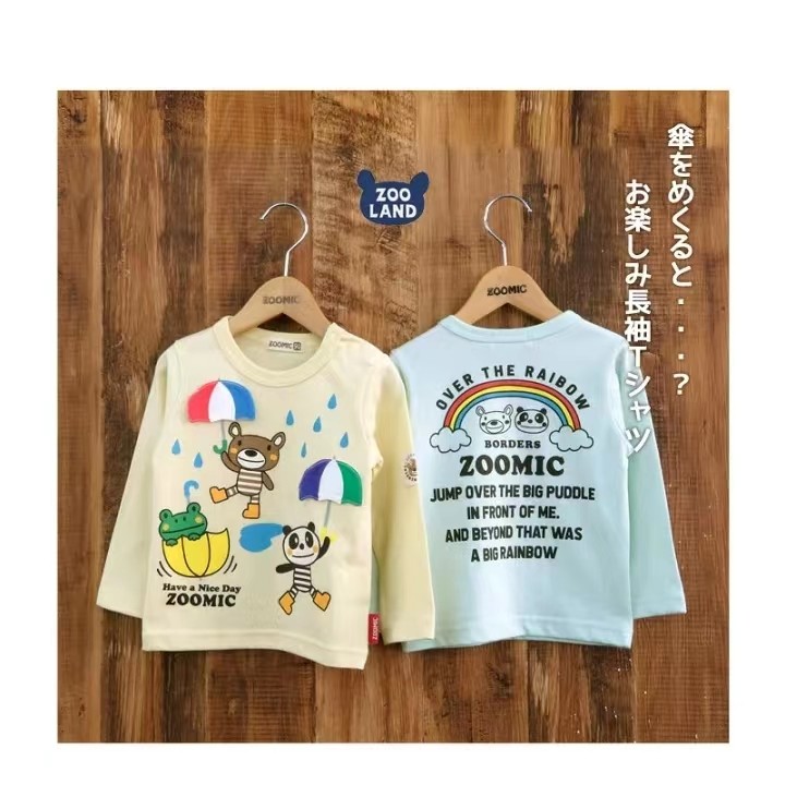 日单动物园童装新款儿童卡通立体贴布小熊伞长袖圆领休闲居家T恤