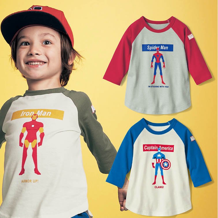 千趣圆领卡通七分袖纯棉童装上衣