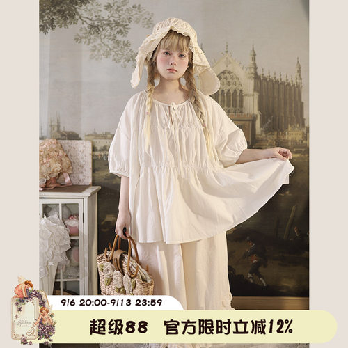 Labeau复古可爱圆领系带娃娃衫