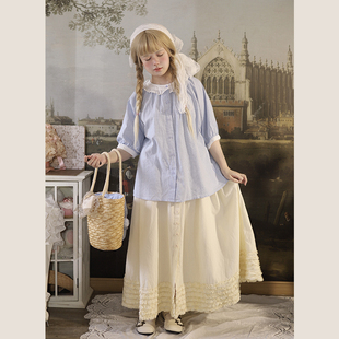 Labeau 夏季 新款 甜美复古杏色打底半身裙排扣蛋糕花边温柔长裙 岛