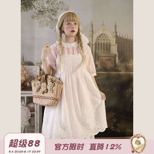 Labeau-岛-日系甜美花边下摆风琴褶吊带连衣裙女夏季叠穿白裙罩裙