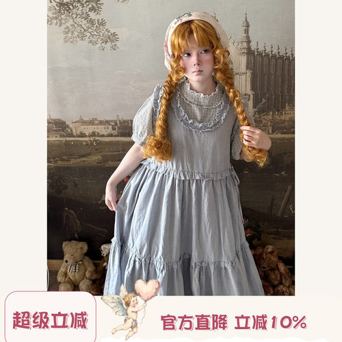 Labeau-无尽夏-甜美复古木耳花边无袖圆领背心裙夏宽松棉麻连衣裙