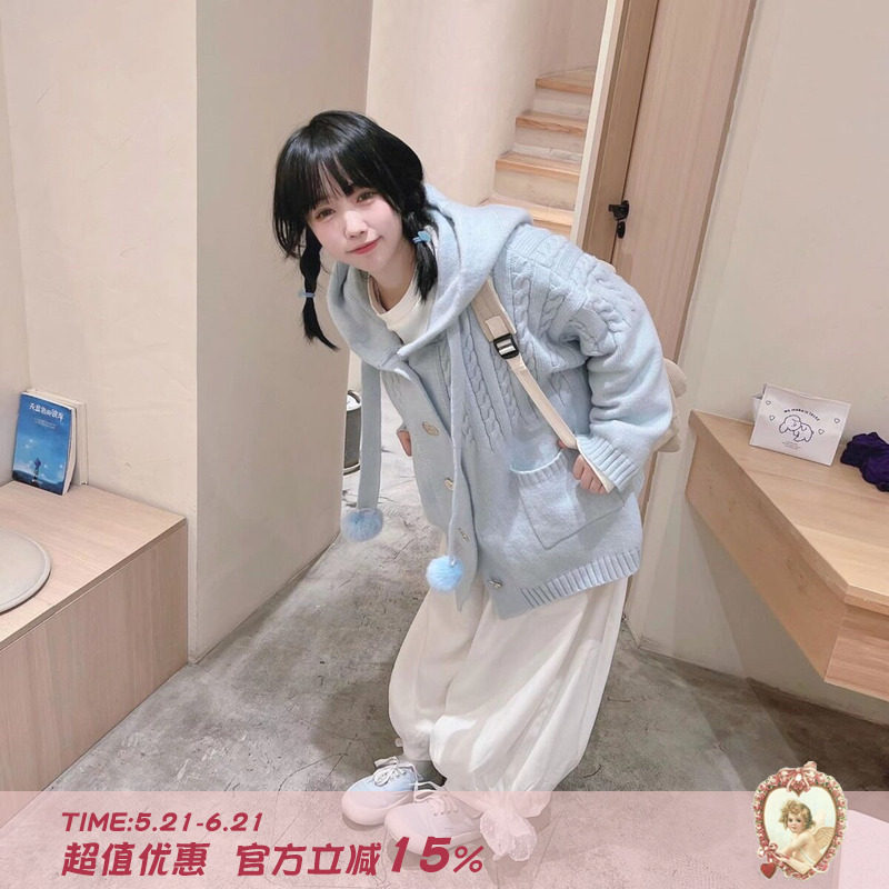 Labeau-波奇-花苞裤日系软妹可拆卸背带裤女高腰宽松阔腿裤长裤子