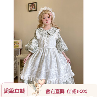 Labeau-小画家-白色蕾丝花朵叠穿罩裙日系中长款绑带围裙连衣裙女