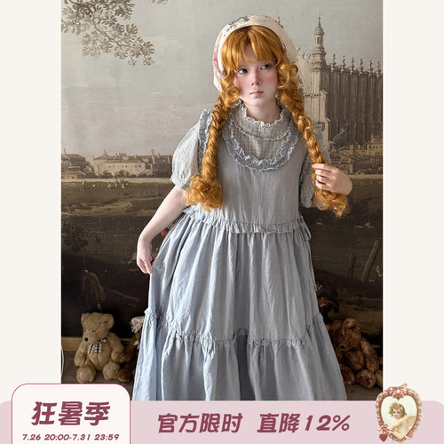 Labeau-无尽夏-甜美复古木耳花边无袖圆领背心裙夏宽松棉麻连衣裙