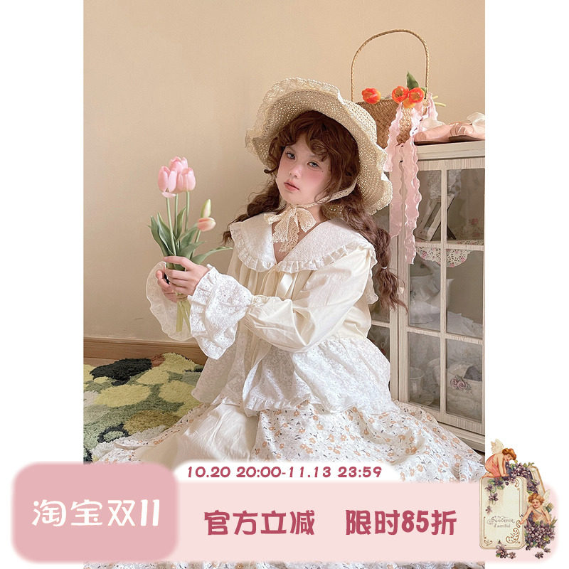 Labeau-春蕾-日系复古海军领碎花衬衫女设计感小众甜美宽松上衣