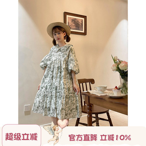 小画家-复古可爱碎花连衣裙