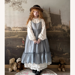 连衣裙 轻薄无袖 Labeau 甜美复古木耳花边拼接吊带裙罩裙春夏季