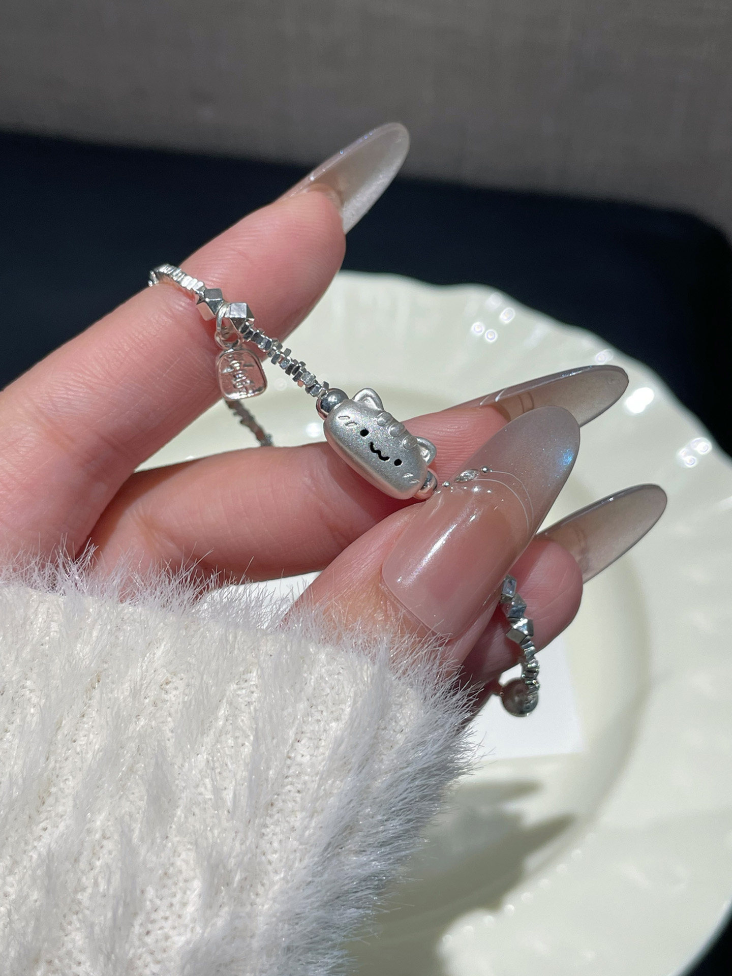 S999 pure silver baguette cat broken silver bracelet for women, light luxury and exquisite 2026 new Joyful bracelet Birthday gift thumbnail 8