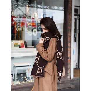 经典美拉德色老花款羊毛围巾女秋冬双面保暖羊绒空调房披肩