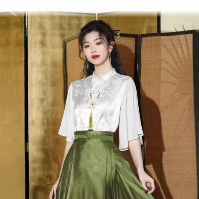 实体店好质量中国风新中式衬衫搭配马面裙的短袖衬衣批发国风