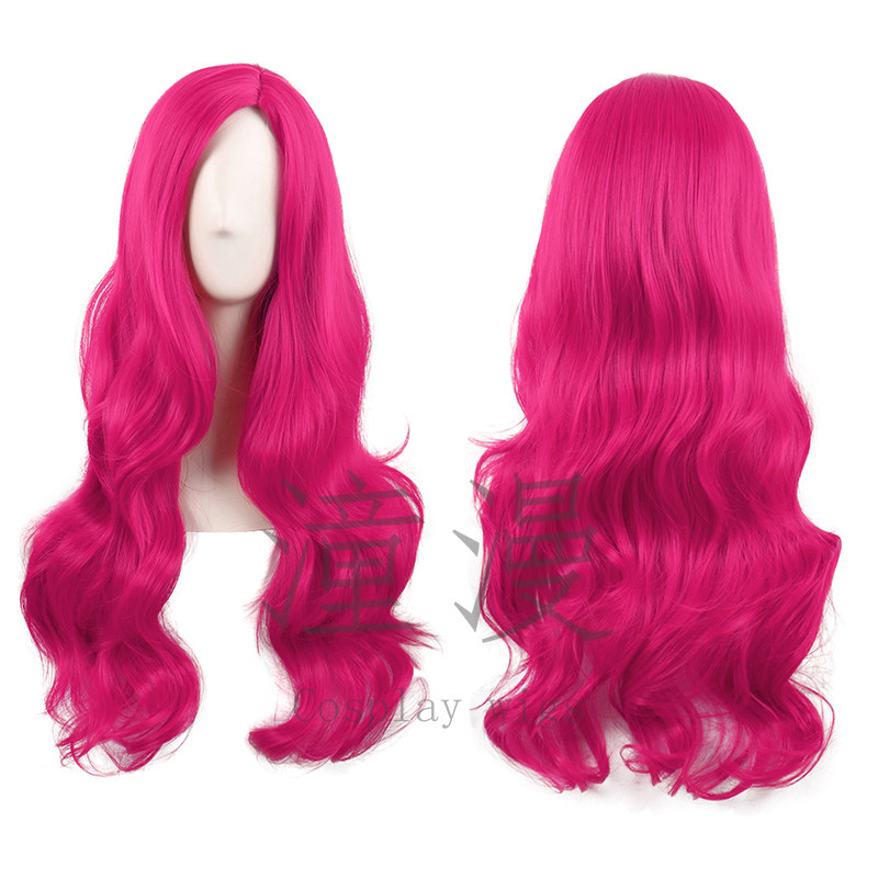 cos假发玫红色边分大波浪长卷发