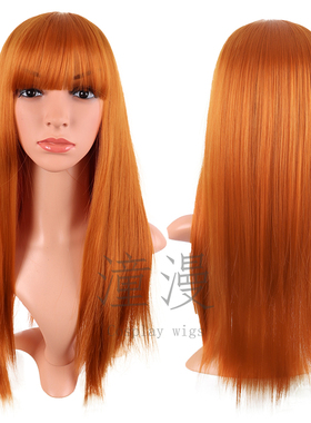 潼漫cos假发红橙色60cm中长款齐刘海直发万用高温丝动漫演出假毛