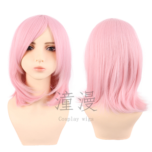 潼漫cos假发粉白色40cm短发中长款假毛加长万用动漫演出高温丝女