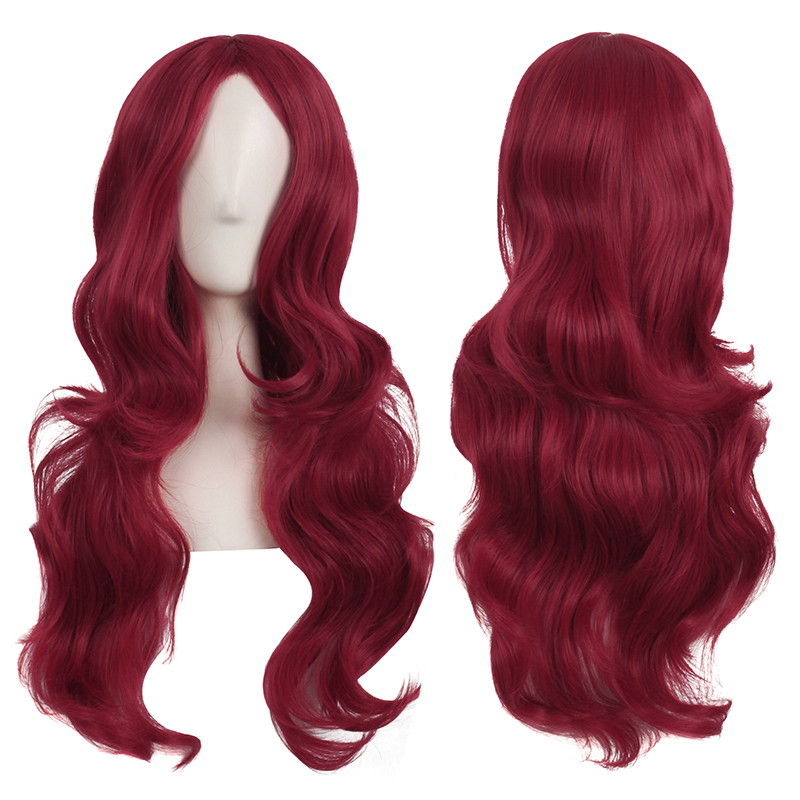 潼漫高温丝长卷发深红色cos假发