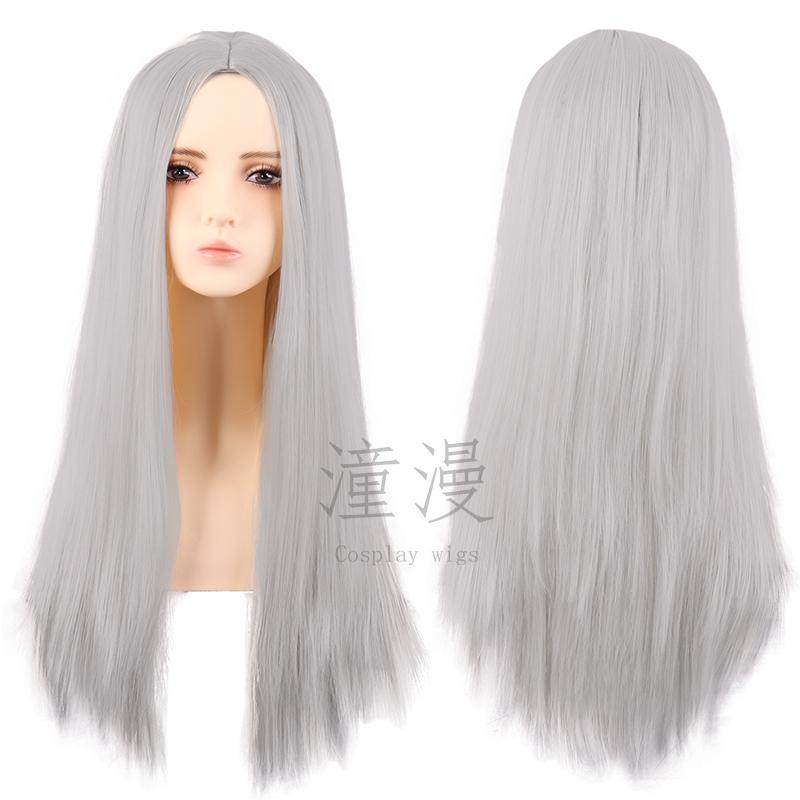 万用长款银灰色头套高温丝cos女