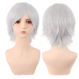 潼漫 cos假发女短发30CM万用反翘男短发银白色浅灰色动漫假毛头套