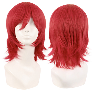 潼漫 cos假发女短发万用红色40CM加长反翘狼尾毛娘造型高温丝假毛