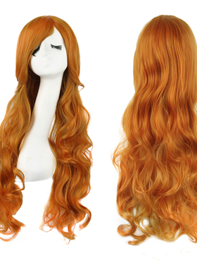 cos假发女长卷发齐斜刘海万用80cm金橙色Lolita大波浪动漫全头套